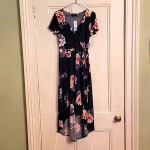 Fortune + Ivy Irene Faux Wrap Brush Knit Maxi Dress